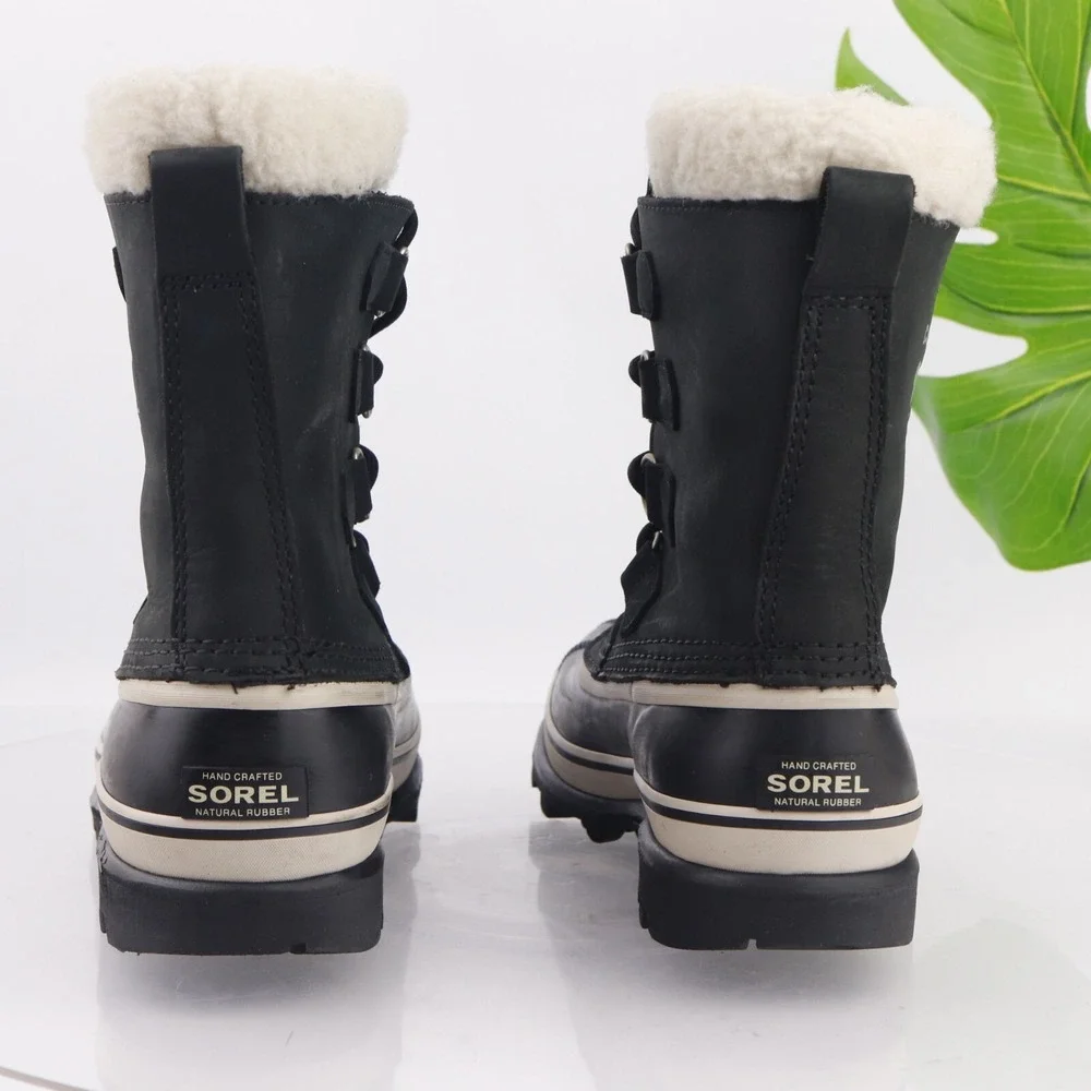 Sorel Womens Caribou Snow Boots Size 7 Waterproof Black Leather Lace Up Winter